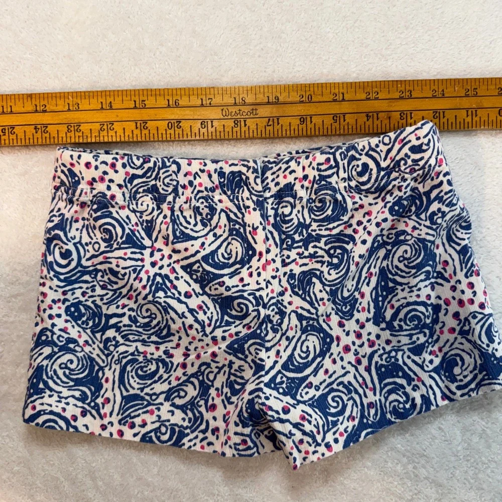 Lilly Pulitzer Girls Blue White starfish Print Shorts with Crochet Trim Size 7